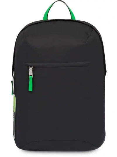 Shop Prada Side Logo Patch Backpack In Black