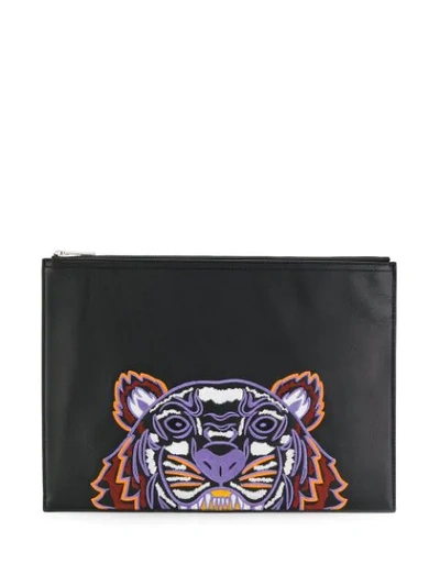Shop Kenzo Tiger Embroidered Clutch In Black