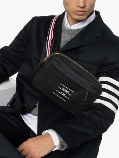 Shop Thom Browne Grey Denim Logo Cross Body Bag In 灰色