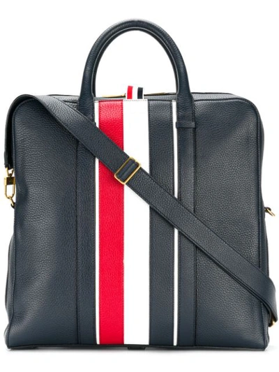 Shop Thom Browne Vertical Stripe Deerskin Day Tote In Blue