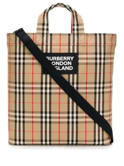 Shop Burberry Vintage Check Tote Bag In Neutrals