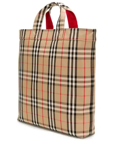 Shop Burberry Vintage Check Tote Bag In Neutrals