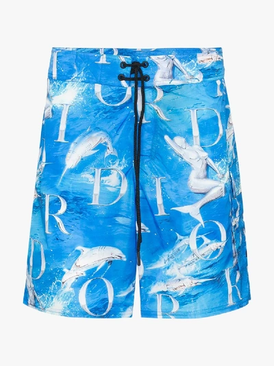 Shop Dior Sorayama And Logo Print Swim Shorts In Blue