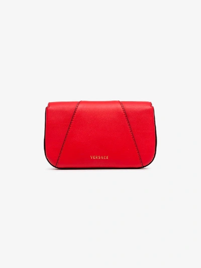 Shop Versace Red Embellished Leather Shoulder Bag