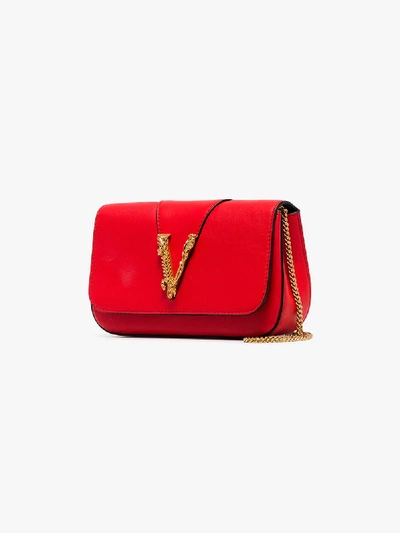 Shop Versace Red Embellished Leather Shoulder Bag