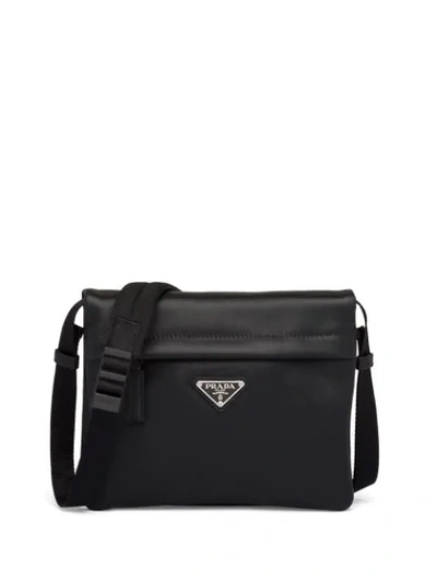 Shop Prada Logo Plaque Bi-fold Messenger Bag In Black