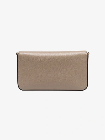 Shop Fendi Beige Logo Leather Shoulder Bag In Grey