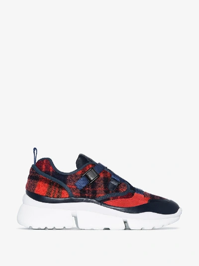 Shop Chloé Red And Blue Sonnie Checked Sneakers