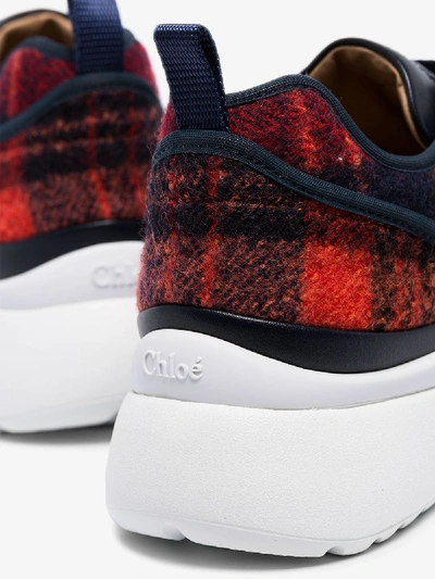 Shop Chloé Red And Blue Sonnie Checked Sneakers