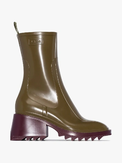 Shop Chloé Green 50 Rubber Zip-up Rain Boots