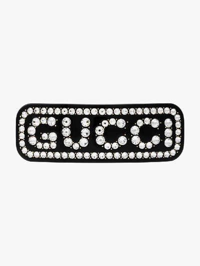 Shop Gucci Black Crystal Embellished Hair Clip