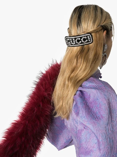 Shop Gucci Black Crystal Embellished Hair Clip