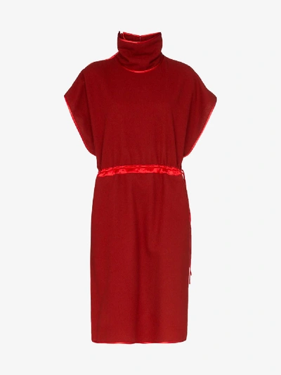 Shop Gucci Waist Tie Shift Dress In Red