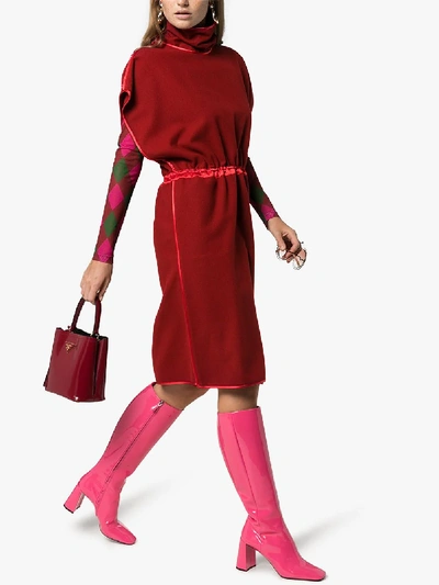 Shop Gucci Waist Tie Shift Dress In Red