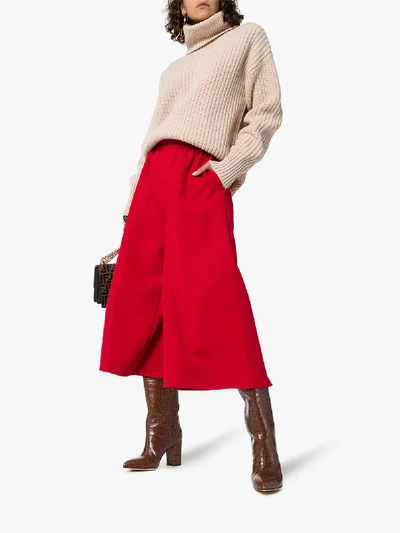 Shop Gucci High Waist Wide Leg Culottes In Red