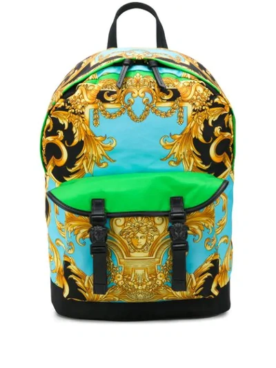 Shop Versace Baroque Pattern Backpack In Green