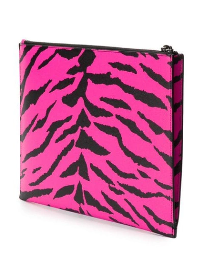 Shop Saint Laurent Zebra Print Clutch In Pink