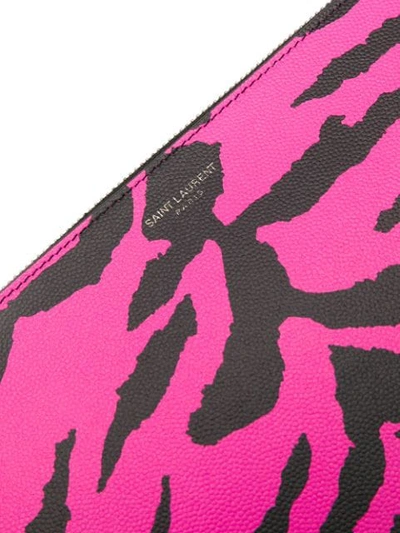 Shop Saint Laurent Zebra Print Clutch In Pink