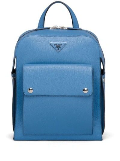 Shop Prada Logo Plaque Backpack In Blue