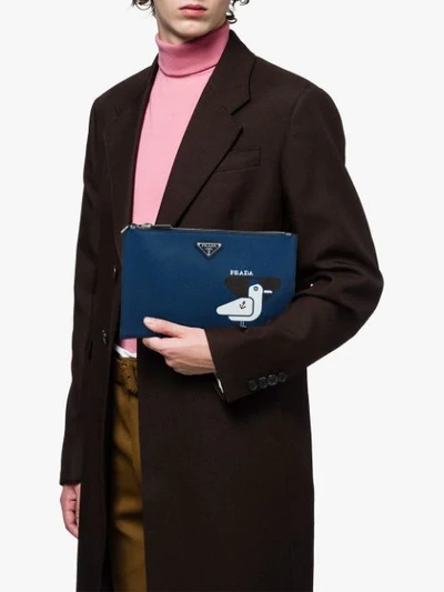 Shop Prada Seagull Printed Clutch Bag In Blue