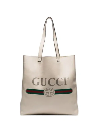 GUCCI WHITE LOGO LEATHER TOTE BAG - 白色