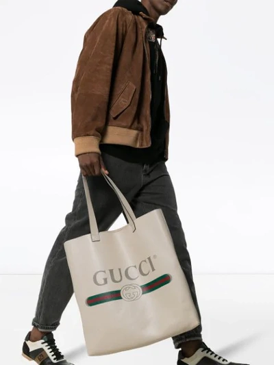 GUCCI WHITE LOGO LEATHER TOTE BAG - 白色