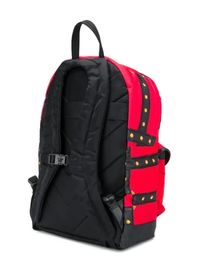 Shop Versace Strappy Printed Backpack In Red