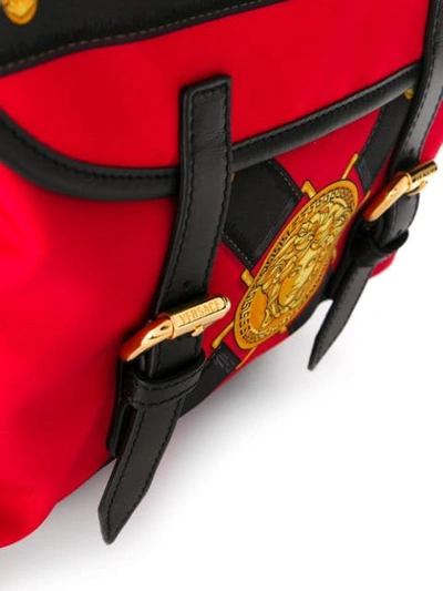 Shop Versace Strappy Printed Backpack In Red