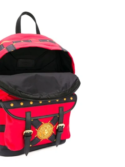 Shop Versace Strappy Printed Backpack In Red