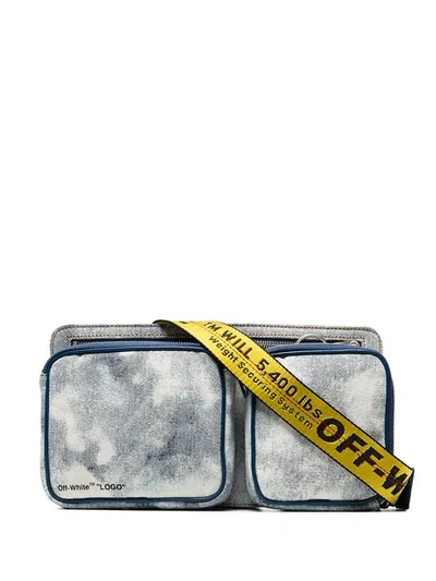 OFF-WHITE BLUE AND YELLOW BLEACHED DENIM CROSSBODY BAG - 蓝色