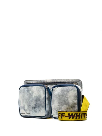 OFF-WHITE BLUE AND YELLOW BLEACHED DENIM CROSSBODY BAG - 蓝色