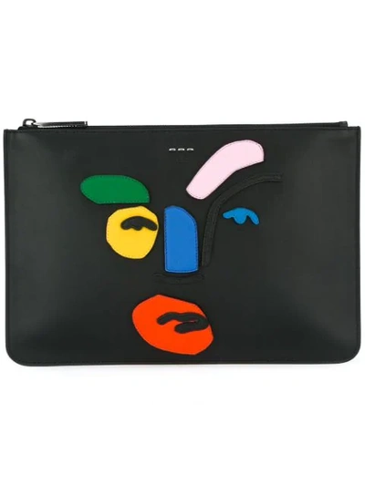 Shop Fendi Abstract Face Clutch In Black