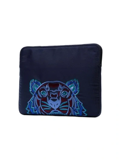Shop Kenzo Blue Tiger Head Embroidered Laptop Case