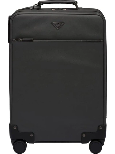 Shop Prada Saffiano Leather Wheeled Carry-on In Black