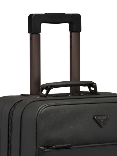 Shop Prada Saffiano Leather Wheeled Carry-on In Black