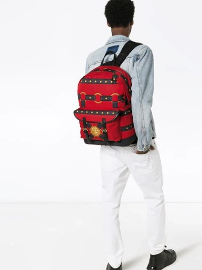 Shop Versace Bondage-print Backpack In Red