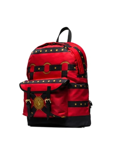Shop Versace Bondage-print Backpack In Red