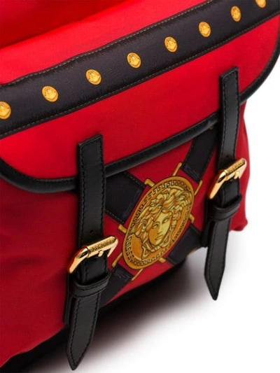 Shop Versace Bondage-print Backpack In Red