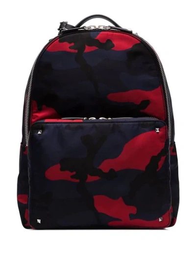 Shop Valentino Camo-print Backpack In Blue