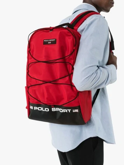 Shop Polo Ralph Lauren Logo Print Backpack In Red