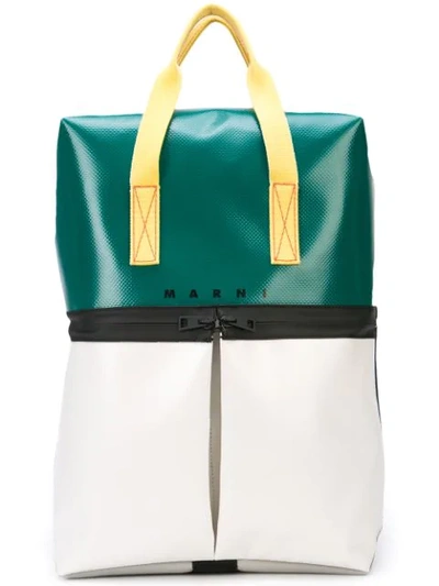 Shop Marni Colour Block Backpack In Green