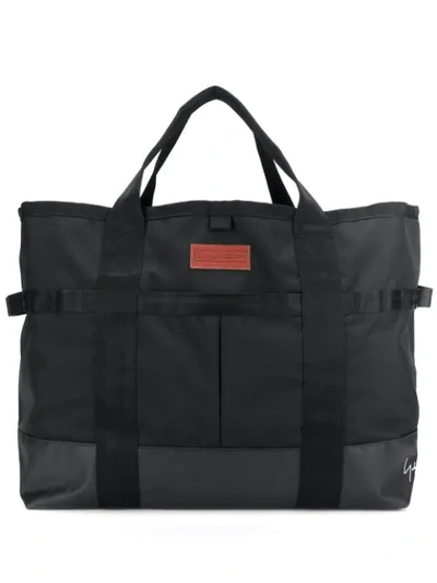 Shop Yohji Yamamoto Oversized Logo Tote In Black