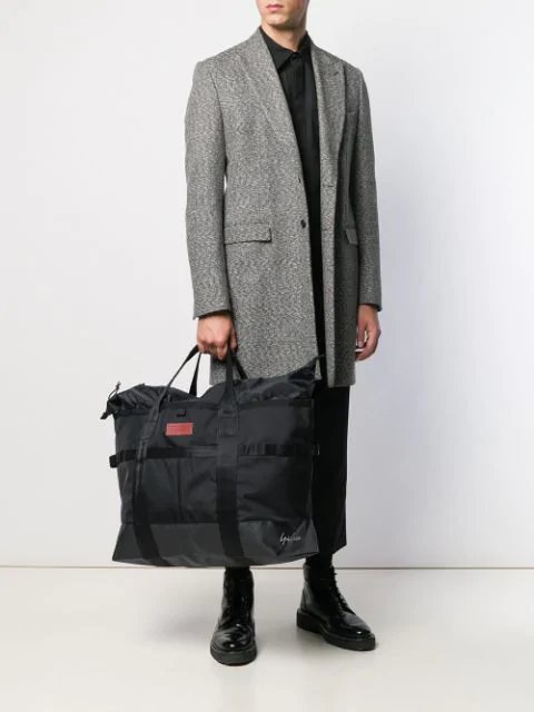 Yohji Yamamoto Logo Embroidered Nylon Tote Bag In Black Modesens