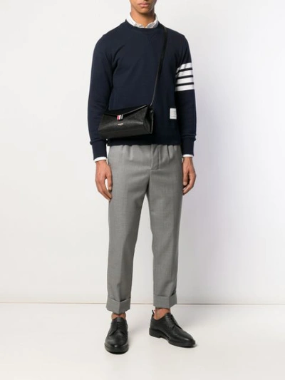 Shop Thom Browne Pebbled Shoulder Bag In Black