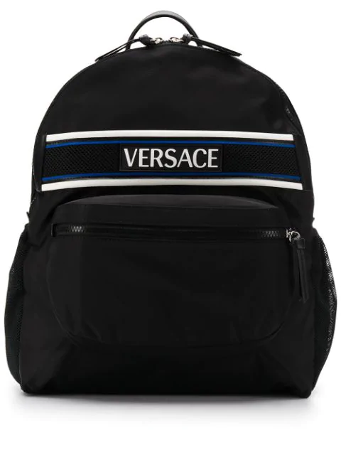 Versace Olympus Logo Detail Nylon Backpack In Black | ModeSens