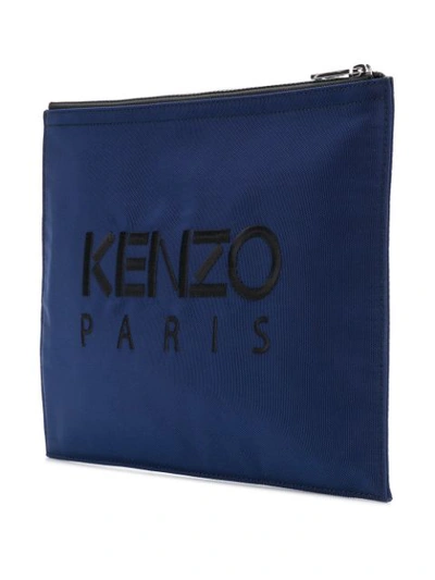 Shop Kenzo Tiger Embroidered Clutch Bag In Blue