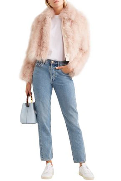 Shop Adeam Cropped Feather Jacket In Antique Rose