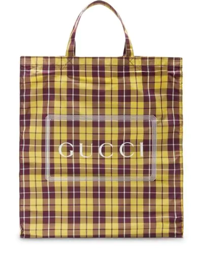 Shop Gucci Medium  Print Check Tote In 9077 Yellow