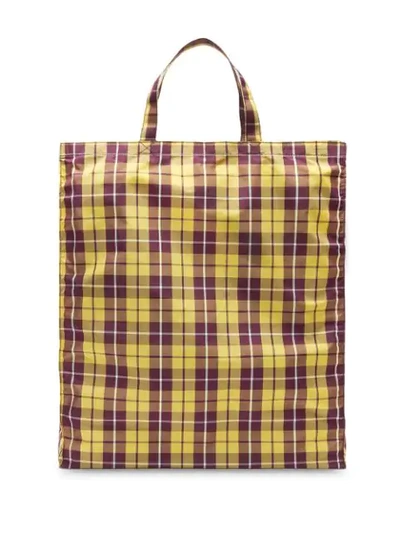 Shop Gucci Medium  Print Check Tote In 9077 Yellow