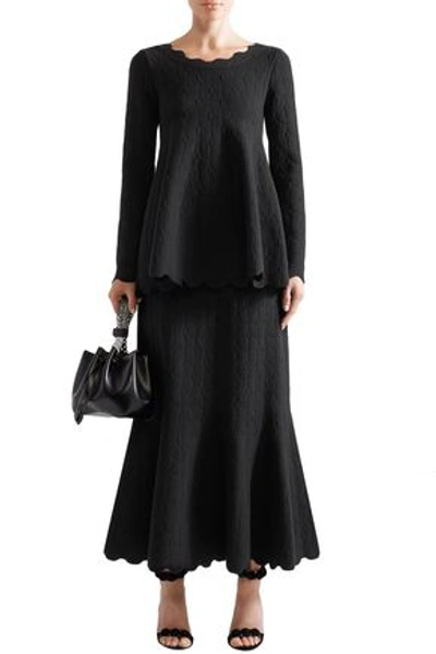 Shop Alaïa Woman Scalloped Wool-blend Jacquard Top Black